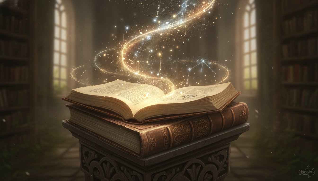 Открытая книга с магическим свечением