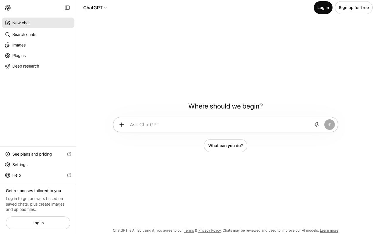 Скриншот ChatGPT — стартовый экран чата с полем для загрузки изображения
