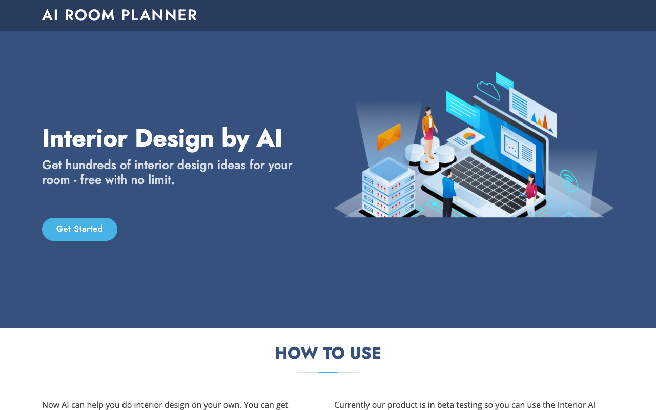 Главная страница сервиса AI Room Planner с предложением бесплатного дизайна интерьера