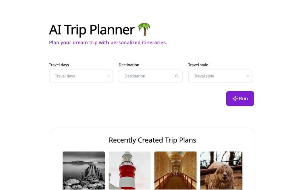 Интерфейс AI Trip Planner