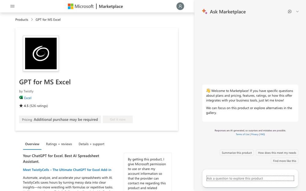 Интерфейс ChatGPT for Excel