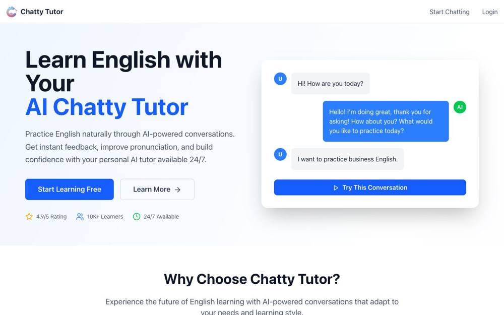 Интерфейс Chatty Tutor