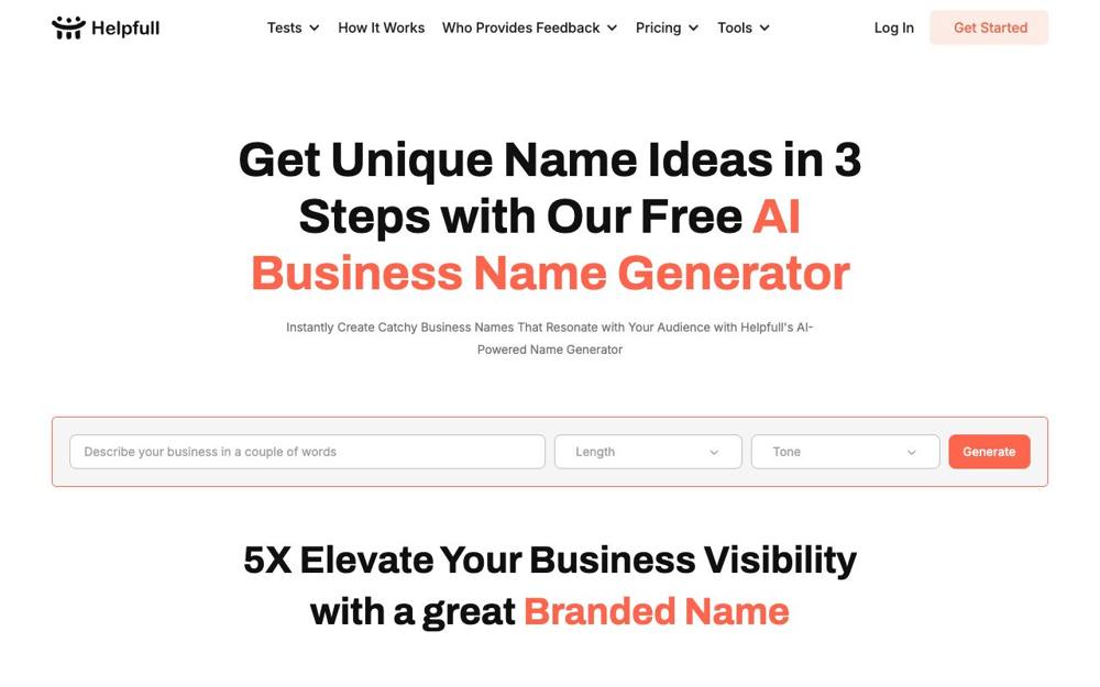 Интерфейс Helpfull - Business Name Generator