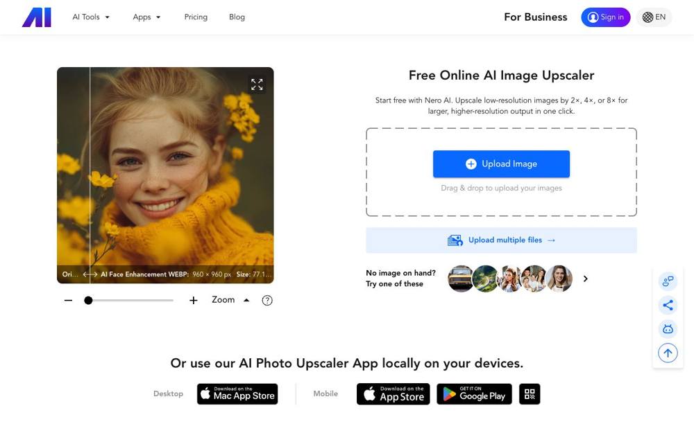 Интерфейс Nero AI Image Upscaler
