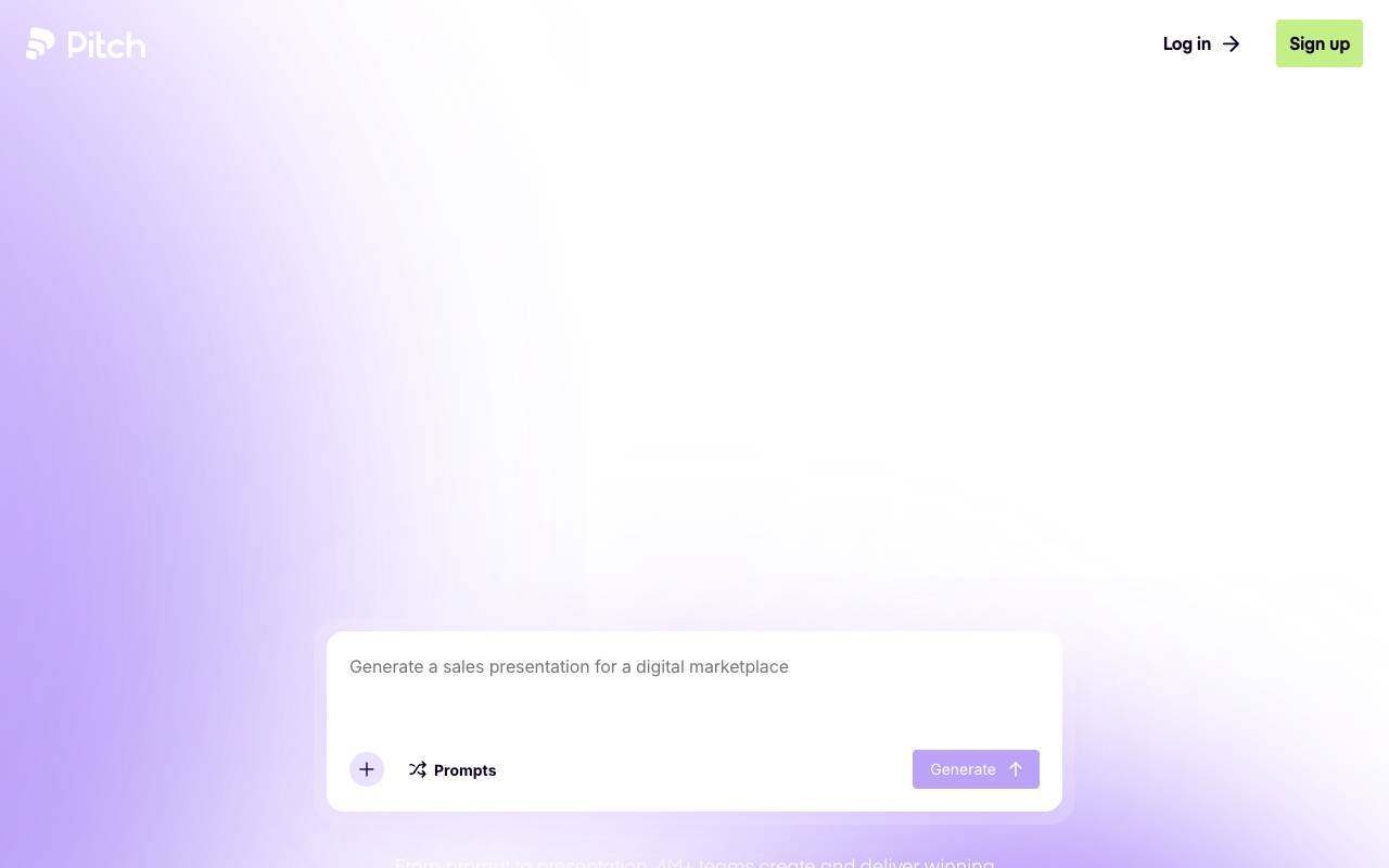 Скриншот главной страницы сервиса Pitch для командной работы над презентациями
