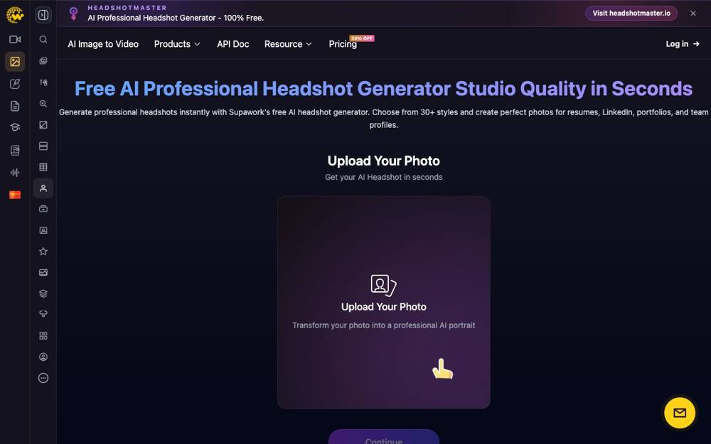Интерфейс Supawork AI Headshot Generator