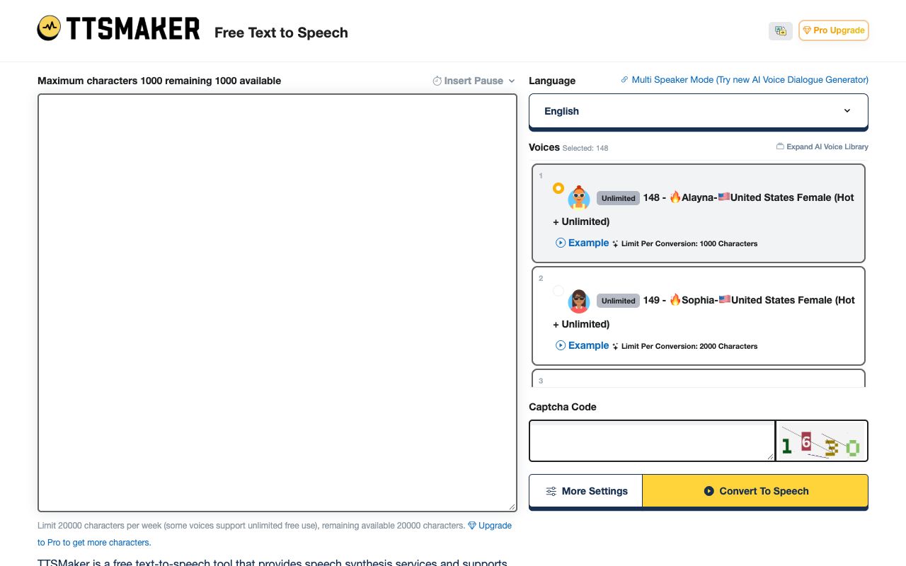 Интерфейс TTSMaker