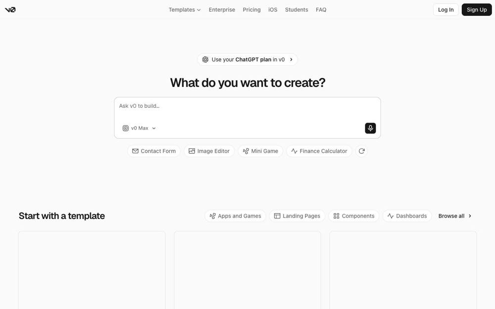 Интерфейс v0.dev by Vercel Labs