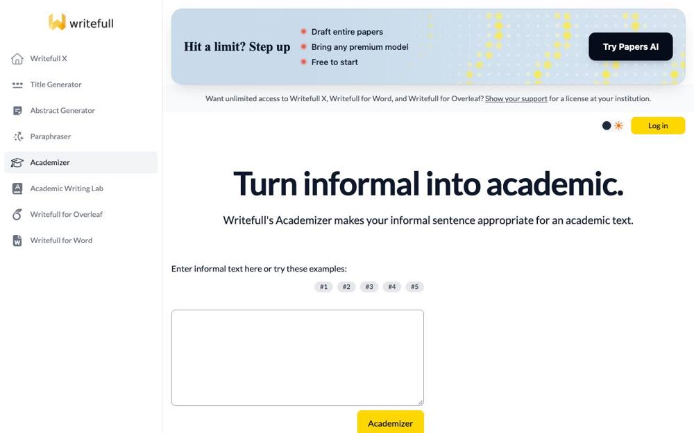 Интерфейс Writefull Academizer