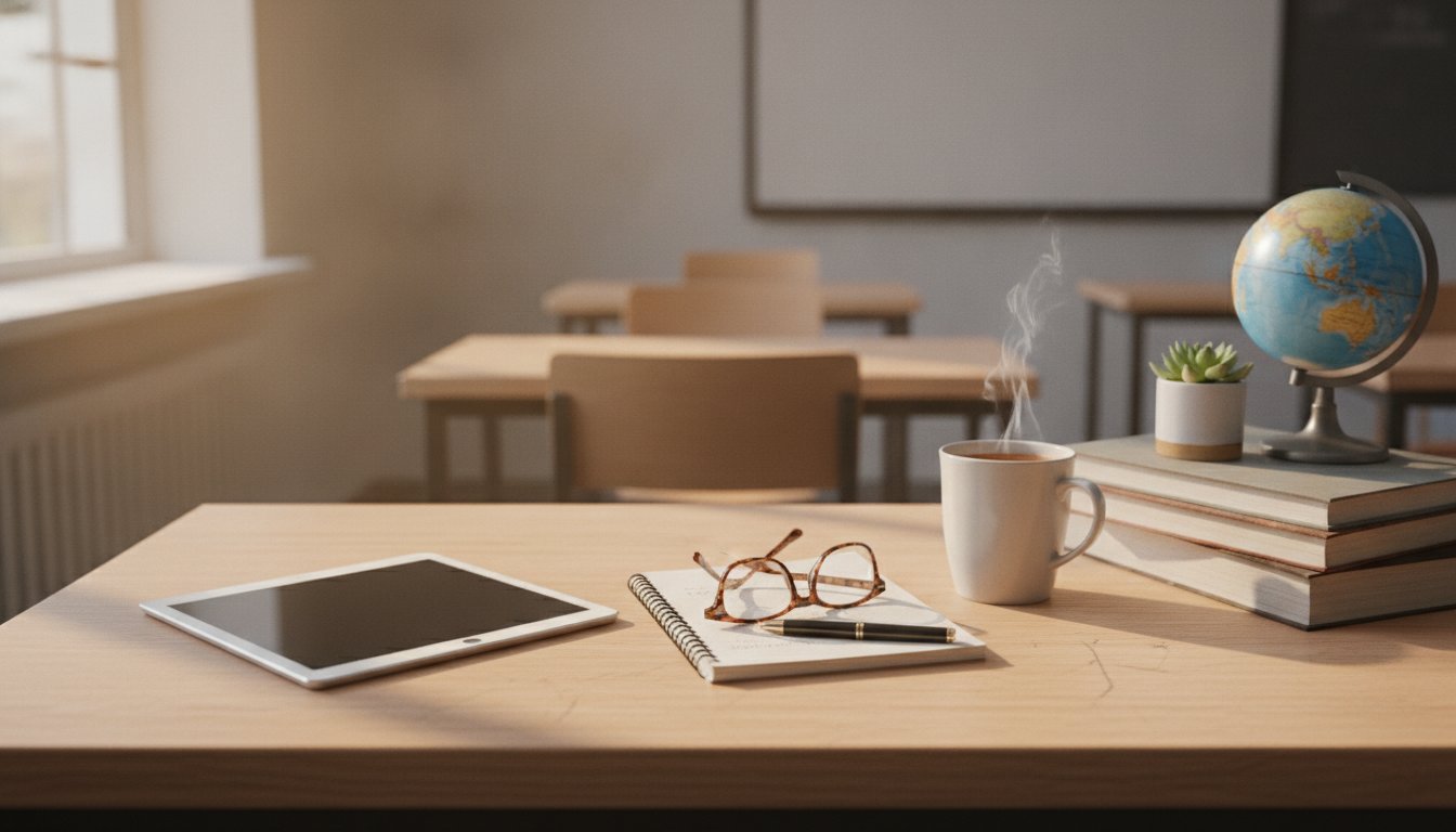 Стол преподавателя с планшетом для подготовки викторины