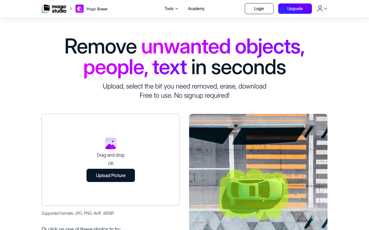 Интерфейс сервиса Magic Eraser для удаления объектов с фото — скриншот редакции NeuroFolder