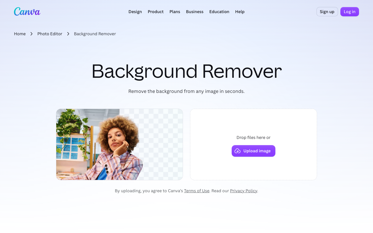 Инструмент Background Remover в Canva с примером фото до и после